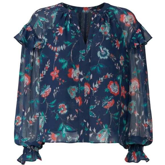 Derek Lam Collective Blue Floral Ruffle Blouse Womens Size 38/US 8 Medium - Picture 3 of 11